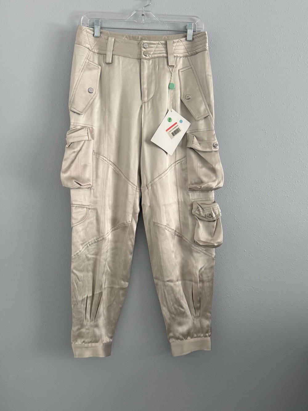 Ralph Lauren “Black Label” Silk Light Beige Silver Cargo Pants